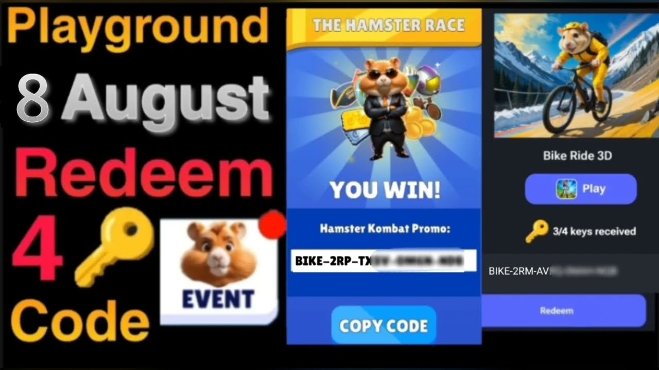Playground Hamster Kombat 8 August Redeem Code | 4 Key Redeem Codes