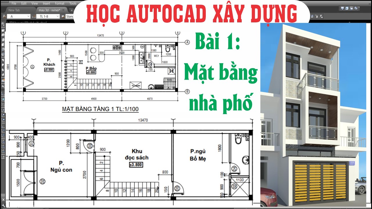 Học autocad xây dựng , #1 Vẽ mặt bằng nhà phố, vẽ mặt bằng kiến trúc