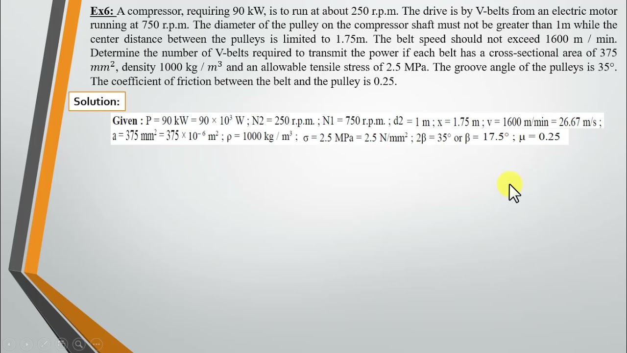 the V- belts محاضرة السيور 3 حل المسائل