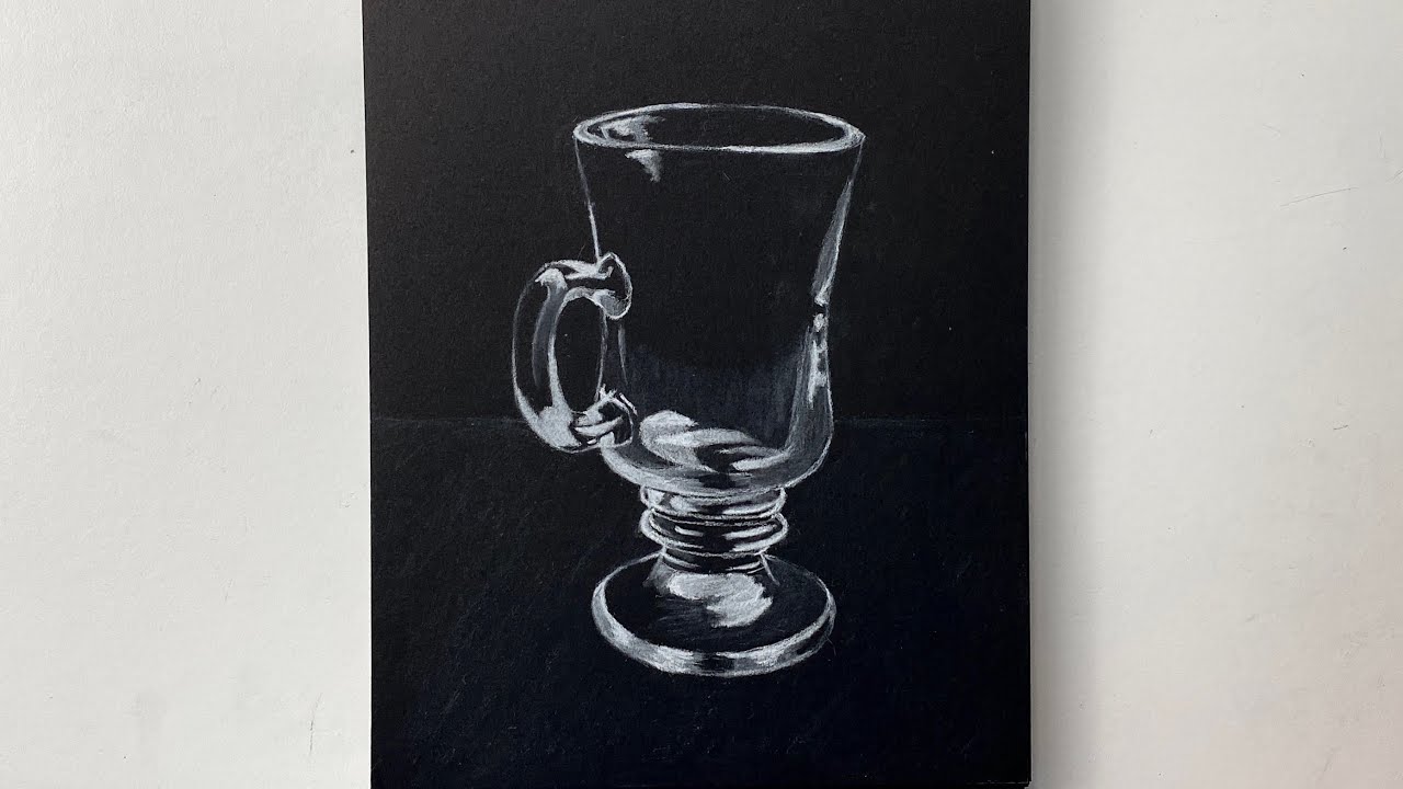 Glass Drawing | White Charcoal Pencil on Black Paper #arts #drawing #glassdrawing