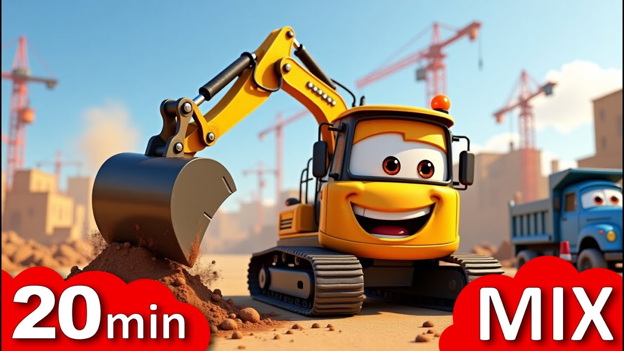 Bagger und Baumaschinen - 20 min MIX - 🚜 – Fahrzeuge & Tiere – Kinderlieder Mix 🚗🦊🐘