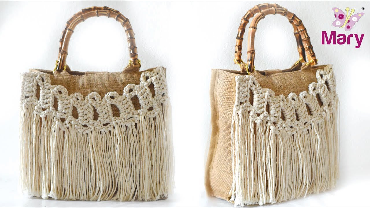 Borsa in juta con decorazione simil macramè | Uncinetto