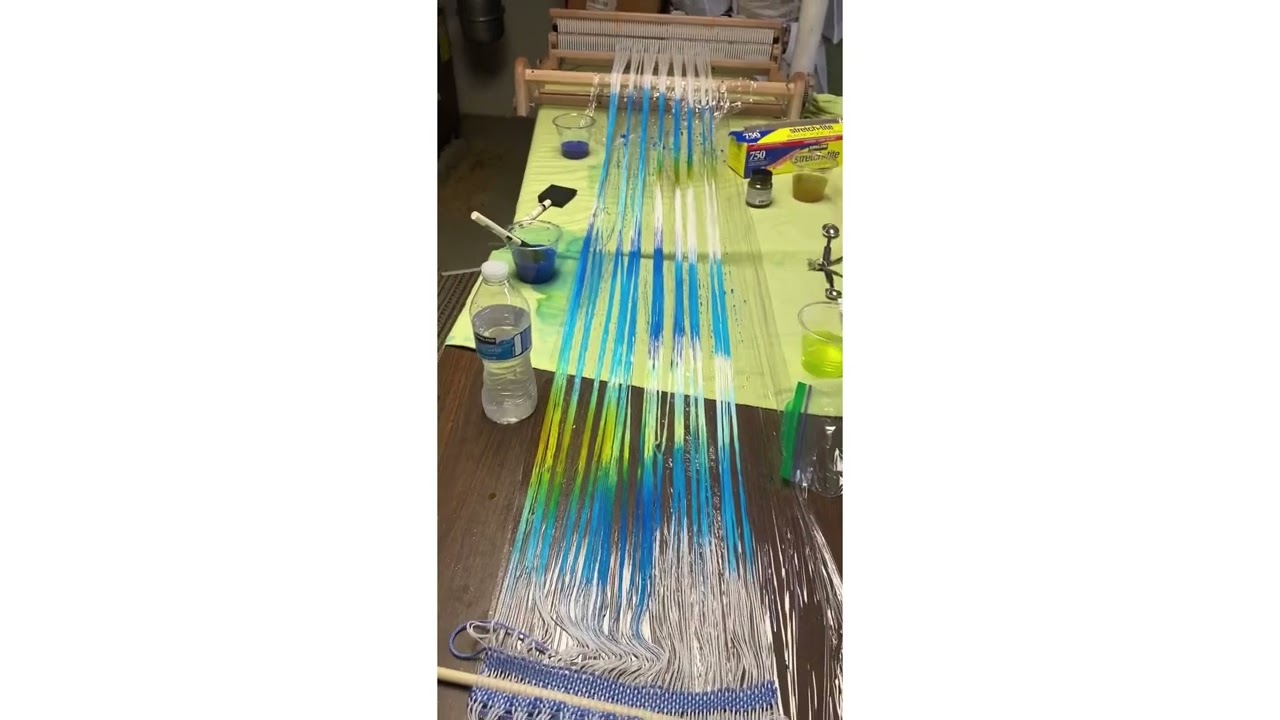 Hand Painted Warp on a Rigid Heddle using Jacquard Dye Na Flow Fabric Paint  - Karen Borga