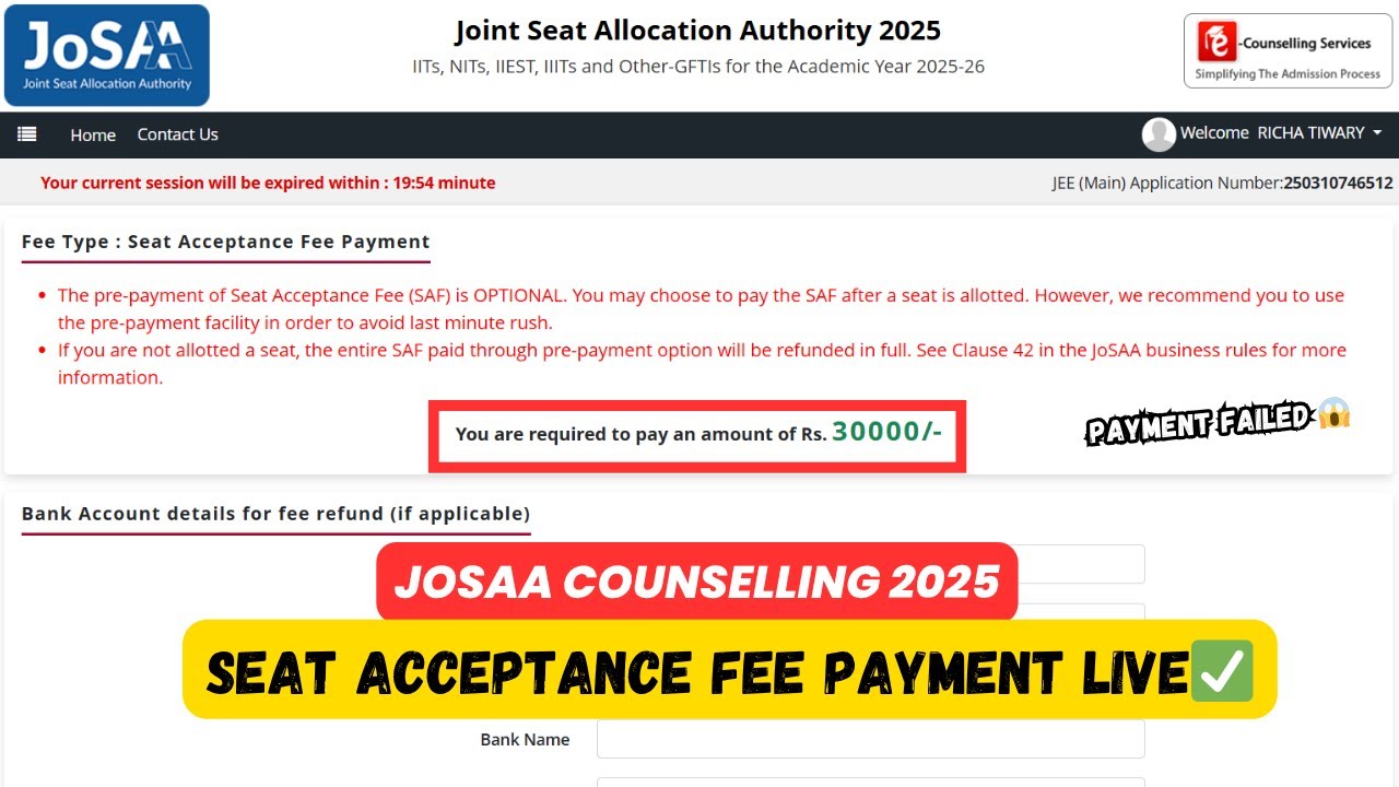 🔴JOSAA Rs.30,000 Live Payment Proof✅ | Seat Acceptance Fee Payment JOSAA | JOSAA Counselling 2026