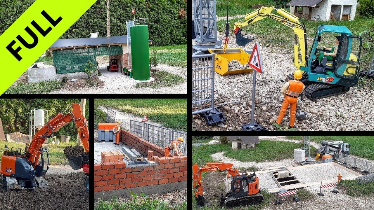 Build a cowshed farm. RC scale models, Yanmar B37V, Hitachi ZX-135 US, SwissCrane - Full edit