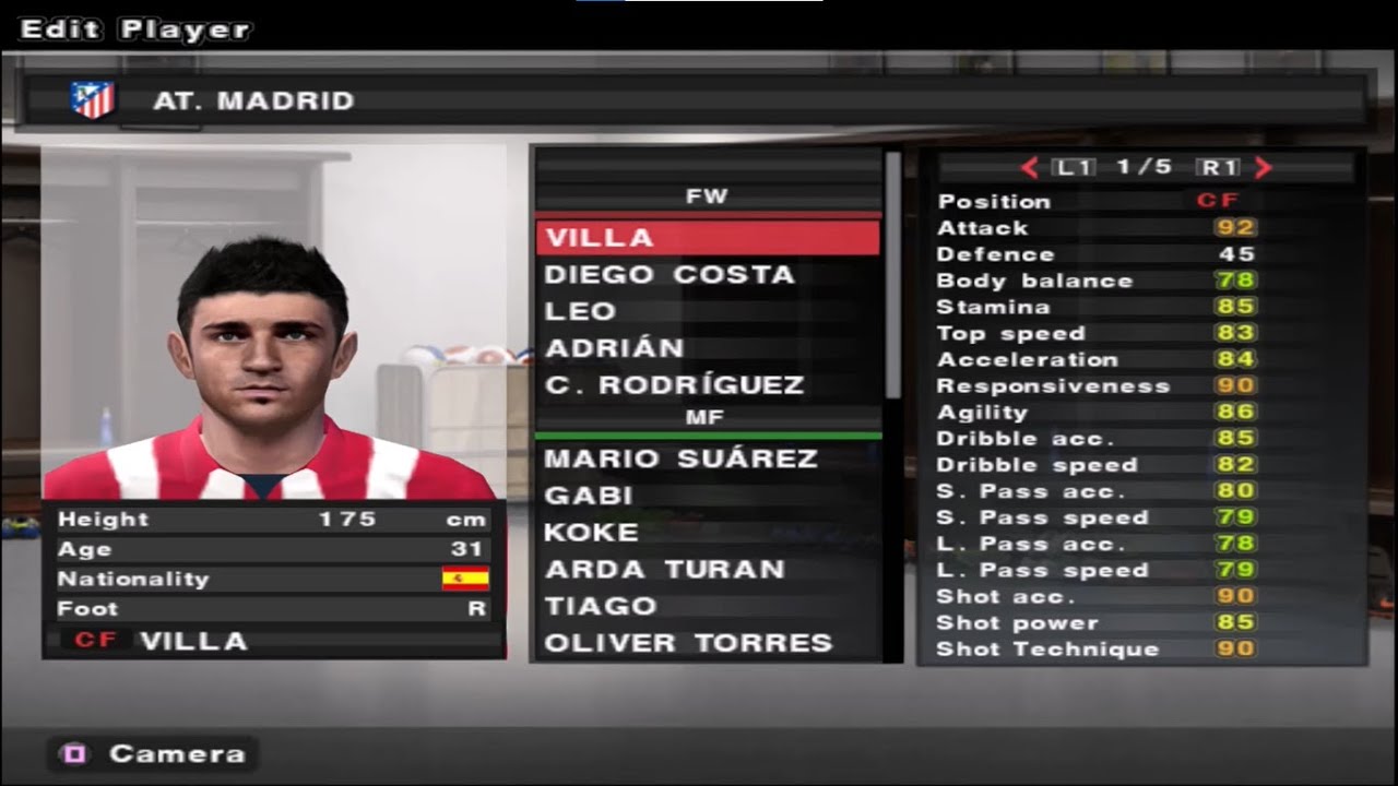 PES 2014 - Atlético de Madrid - Stats - PS2