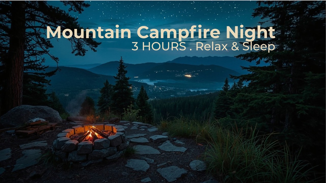 Campfire in the Mountains at Night  Relaxing Forest Fire Sounds for Sleep, Study&Meditation(3 Hours)