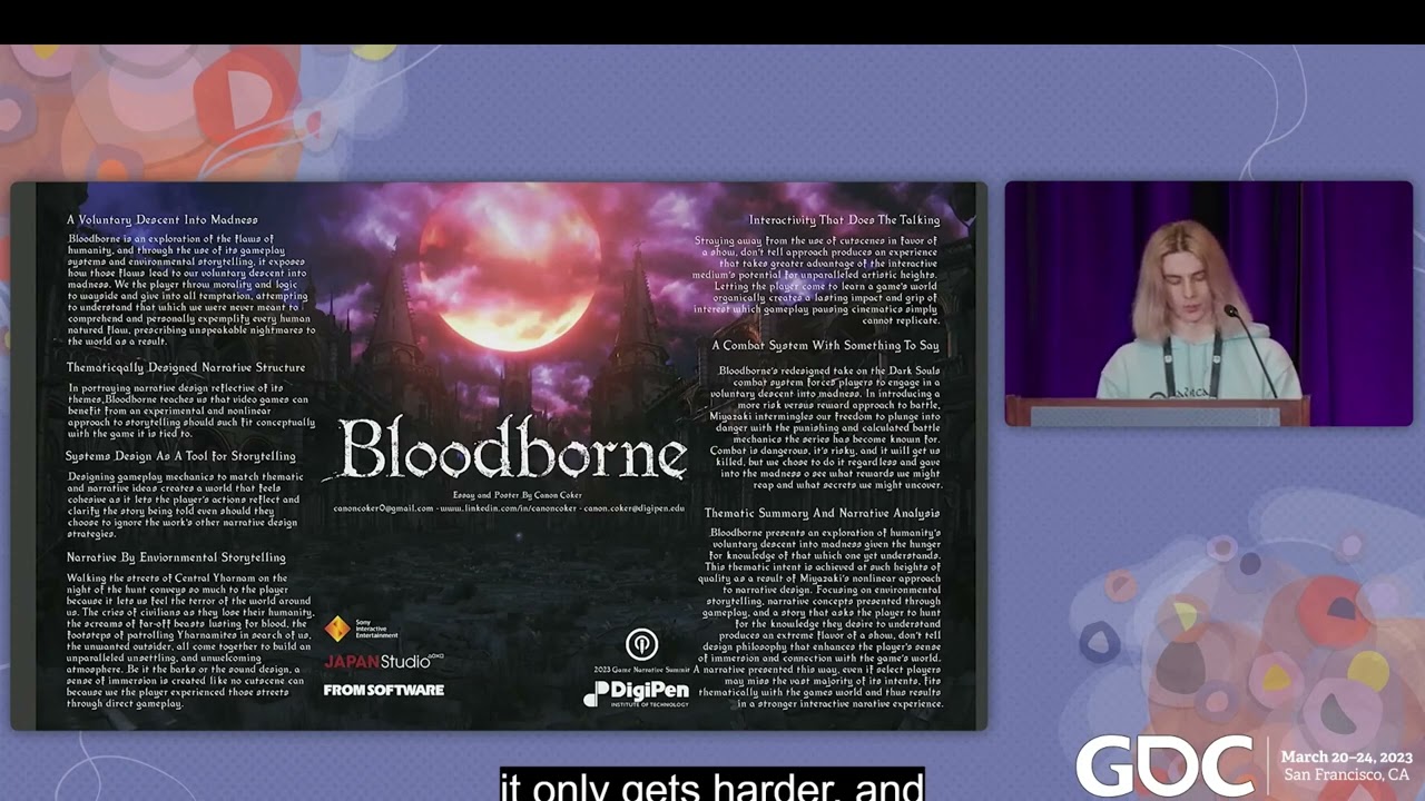 2023 GDC Game Narrative Review - The Narrative Design of Bloodborne with Canon Coker