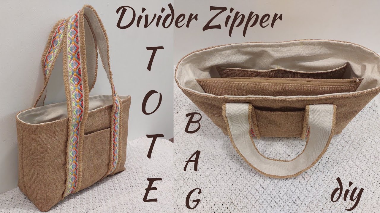 DIY  Divider Zipper Pocket Tote Bag, Sewing Tutorial