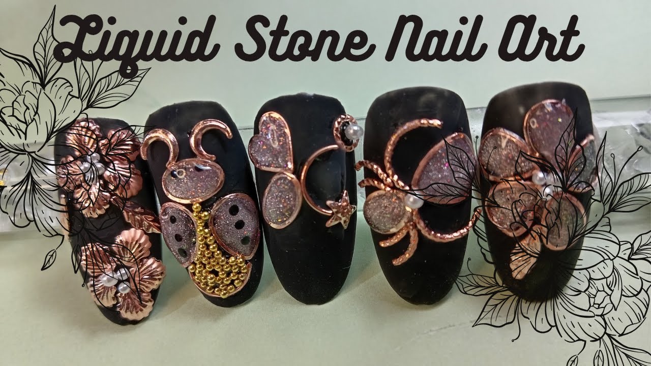 Liquid Stone Nail Art Using Metal Embellishments