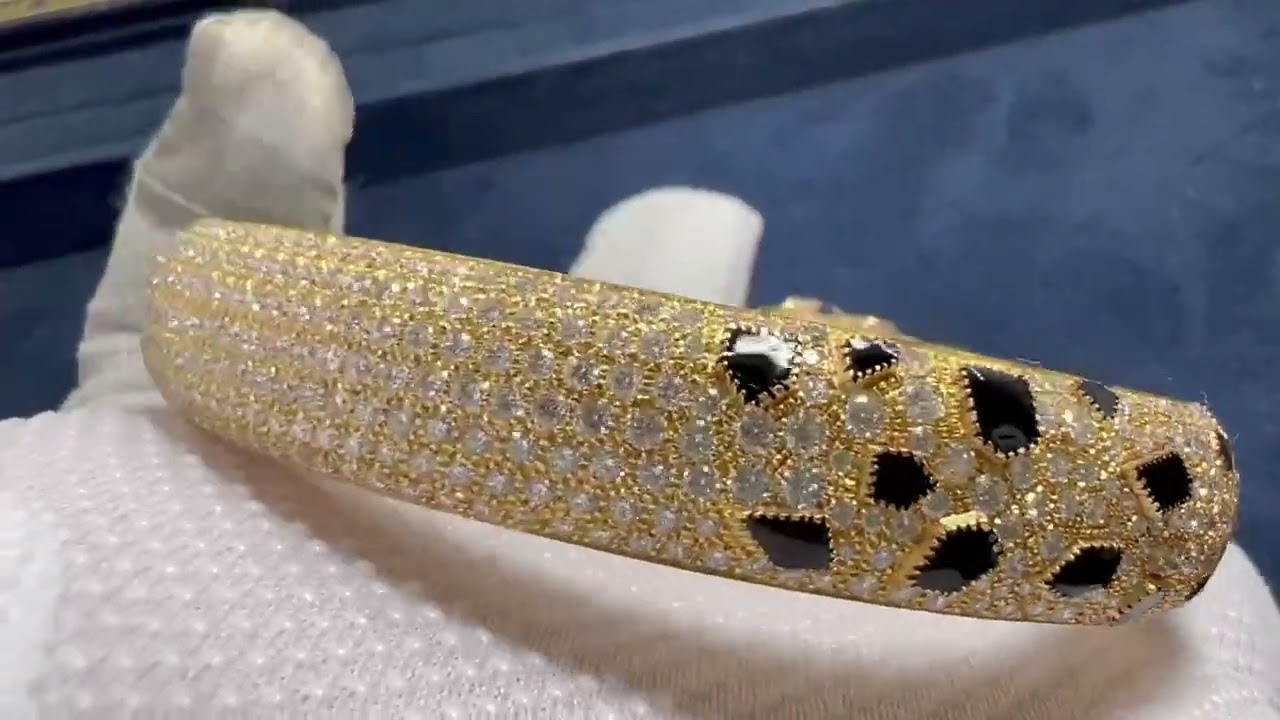 Cartier 18k Yellow Gold Full Pave Diamonds Onyx Panth&egrave;re de Cartier High Jewelry Bracelet H6013117
