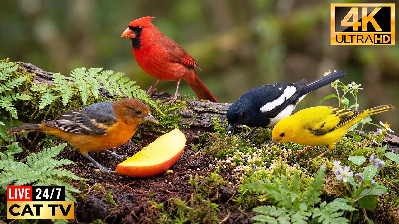 🔴 LIVE Cat TV 24/7 🐱 Busy Birds at the Feeder 🐦 CAT GAMES