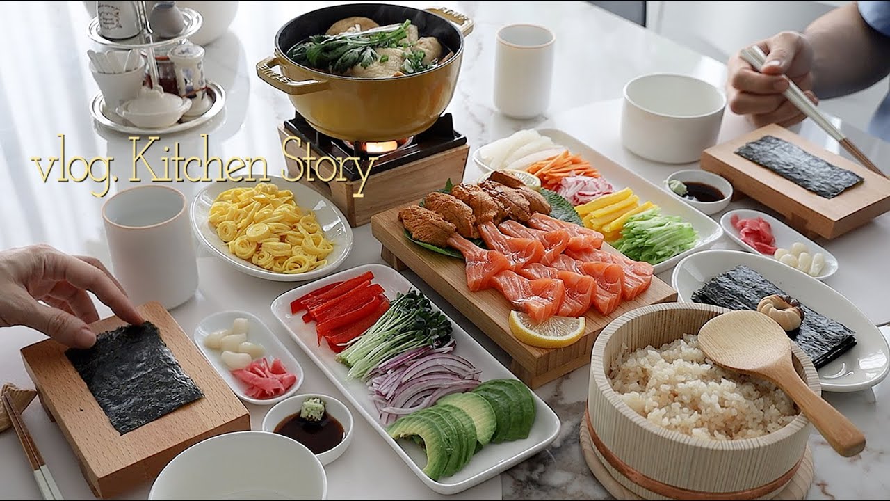 Обед для двоих 🥕 Витаминный заряд 🍣 Кимбап с лососем и морским ежом, приготовленный вручную