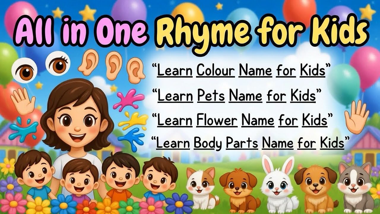 All in One Rhymes for Kids | Learn Colors, Pets, Flowers & Body Parts | Kids Learning Video