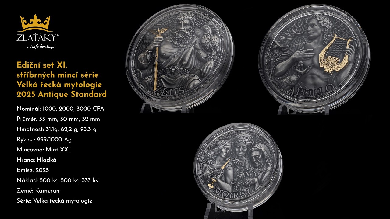 Ediční set XI. stříbrných mincí série Velká řecká mytologie 2025 Antique Standard