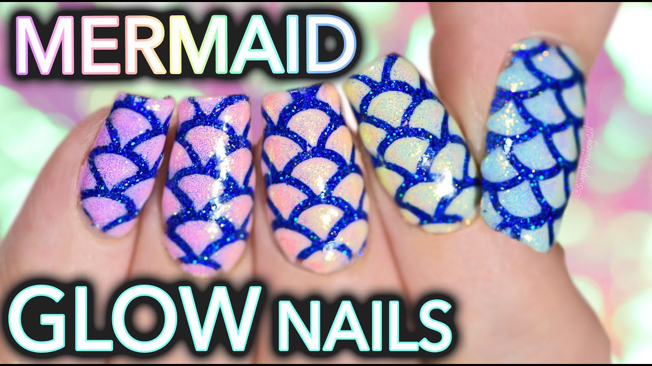 Mermaid glow nail art with shimmer effect!