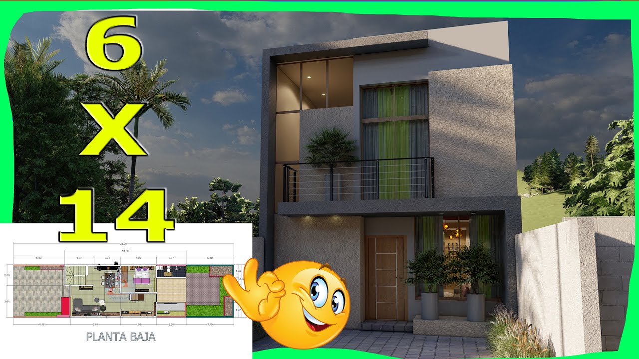 Plano de Casa de 6x14 Metros con 4 RECAMARAS (Fachadas de Casas Modernas)