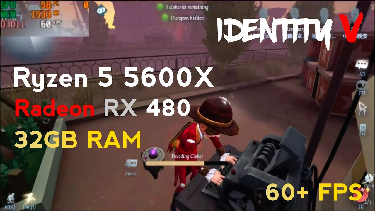 Identity V Ryzen 5 5600x & radeon rx 480 with 32GB RAM 1080p High graphics test.