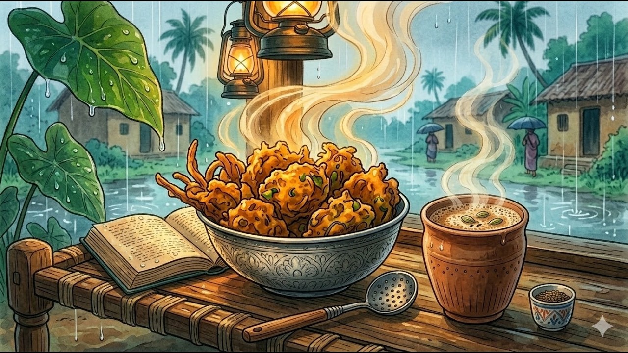 Indian Village Rain 🌧️ Making Hot Pakoras & Masala Chai | Relaxing Ghibli ASMR