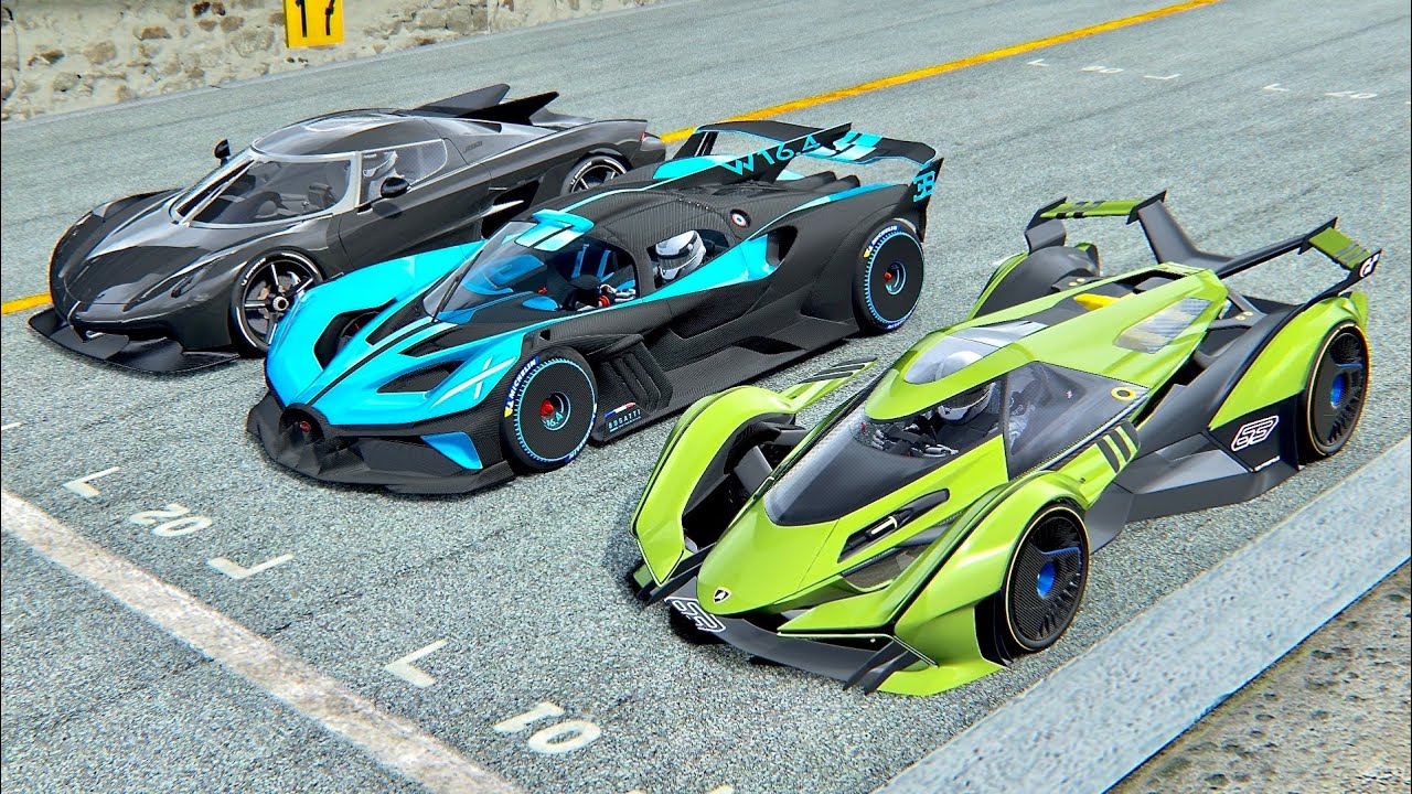 Bugatti Bolide vs Lamborghini V12 Vision GT vs Koenigsegg Jesko Absolut - Drag Race 20 KM
