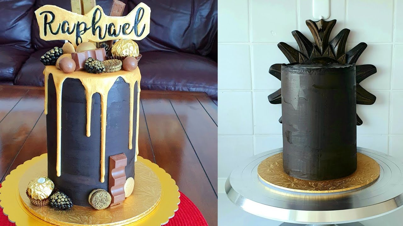 BLACK & GOLD DRIP CAKE/ SMALL AND TALL/ BLACK GANACHE/MOIST CHOCOLATE CAKE