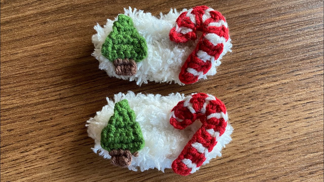 Baston Şekerli Yılbaşı Tokası | Christmas | Crochet Hair Clips Christmas | Örgü Toka Yapımı