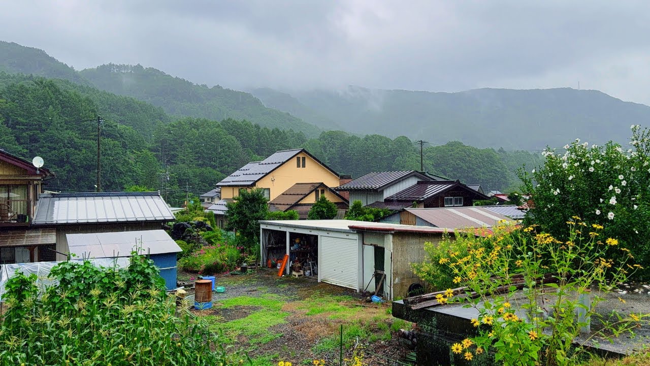 Heavy rain in Japan Walking Tour Beautiful Japanese Rural village Nagano, Japan