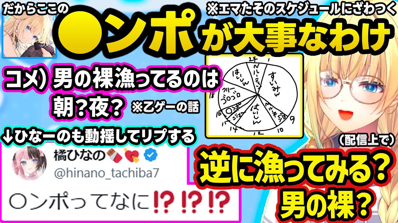 卒業後の転職先を語ったり理想の「●ンポ」でざわつくコメ欄やひなーの、ザリン先生のくろむR18化計画に爆笑、女の子の日のアドバイスや、つなの白スク水FAに触れるエマたそｗ【ぶいすぽ/切り抜き/藍沢エマ】