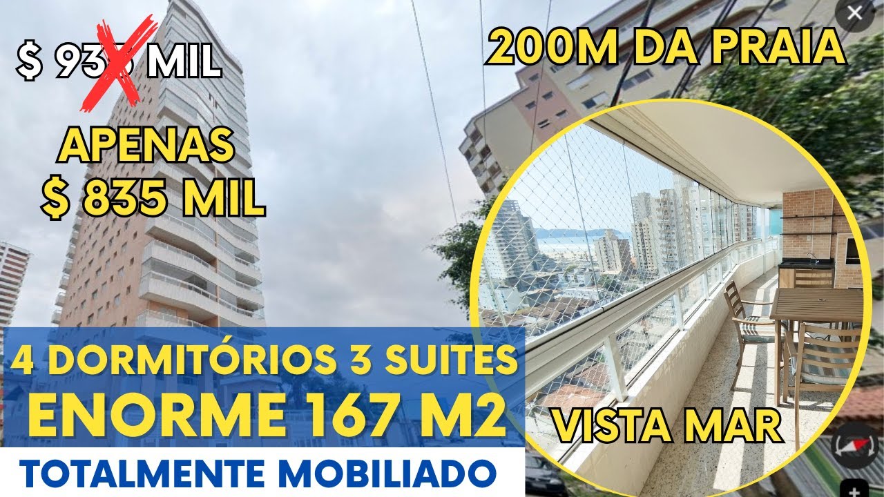 É MUITO ESPAÇO! SÃO 4 DORMITÓRIOS 3 SUITES COM VISTA MAR TOTALMENTE MOBILIADO | VARANDA GOURMET
