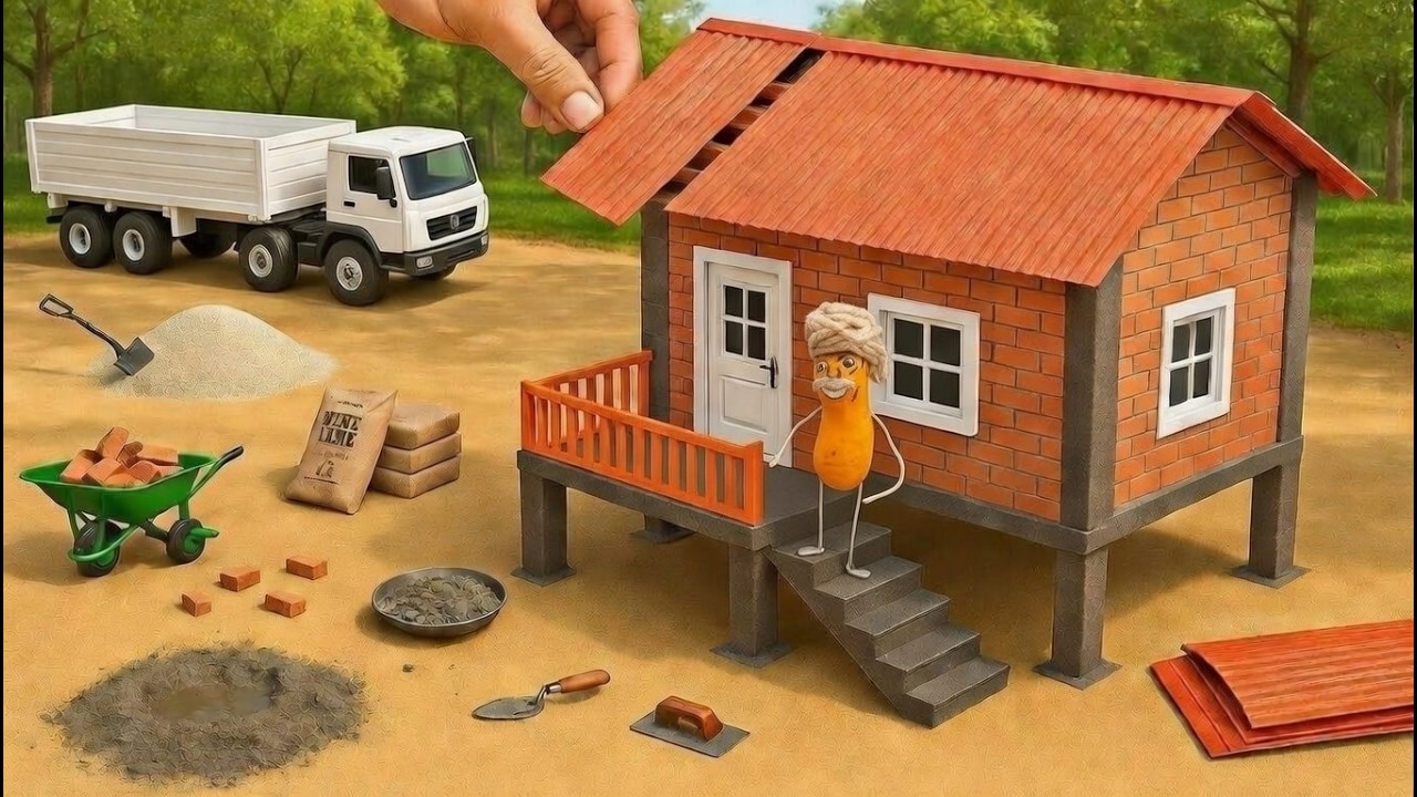 Diy Mini Bricks House Construction | Truck Building Elevated House Science project ‪