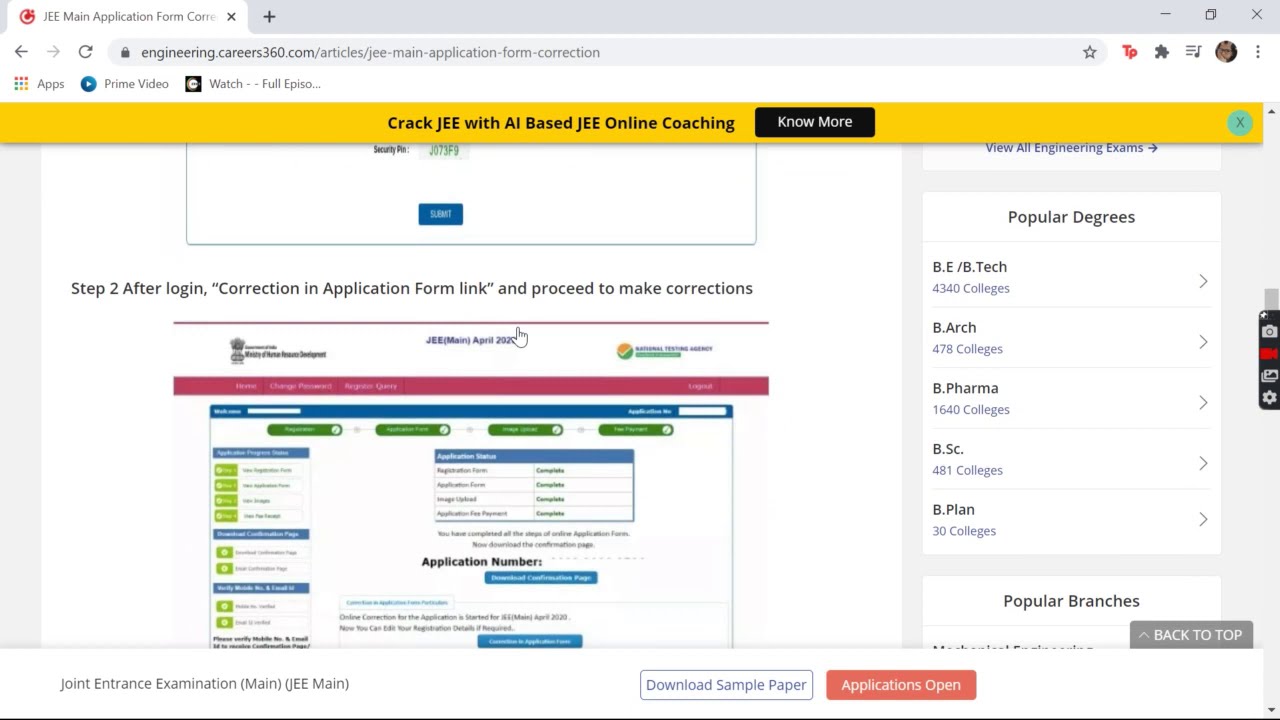 JEE Main Online Application Form Correction 2021 | How Can You Do It?