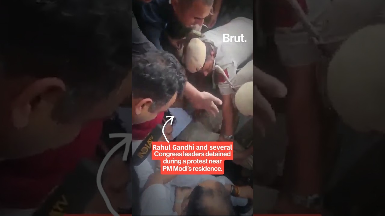 Rahul Gandhi and several Congress leaders detained during a protest near PM Modi's residence.