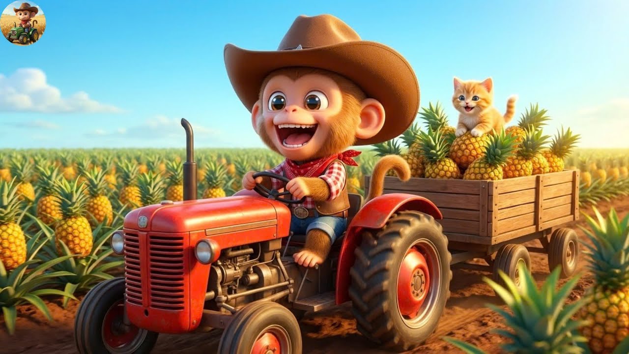 Monkey Drives Tractor to Harvest Pineapples & Rescue a Kitten! 🐱🍍 | Monkey Farm Work