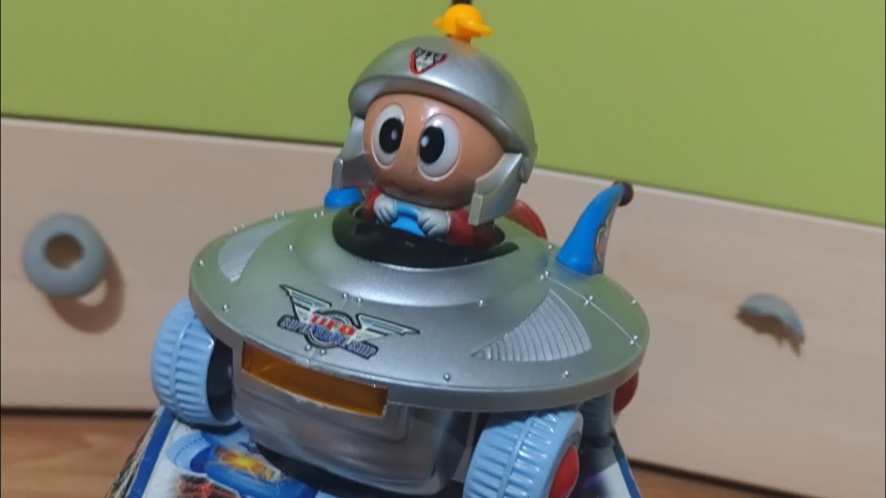 Wen Sheng - Battery Operated "Cartoon UFO" Bump N Go (Blue wheels, "F" sticker)
