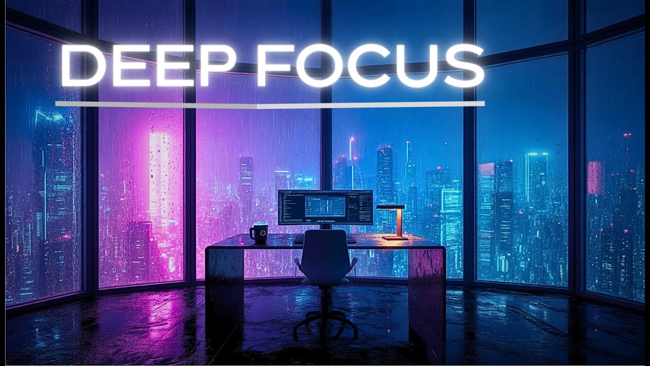 Cyberpunk Rain Sounds for Coding | 90 Min Deep Focus Music | Minimal Techno with Thunder
