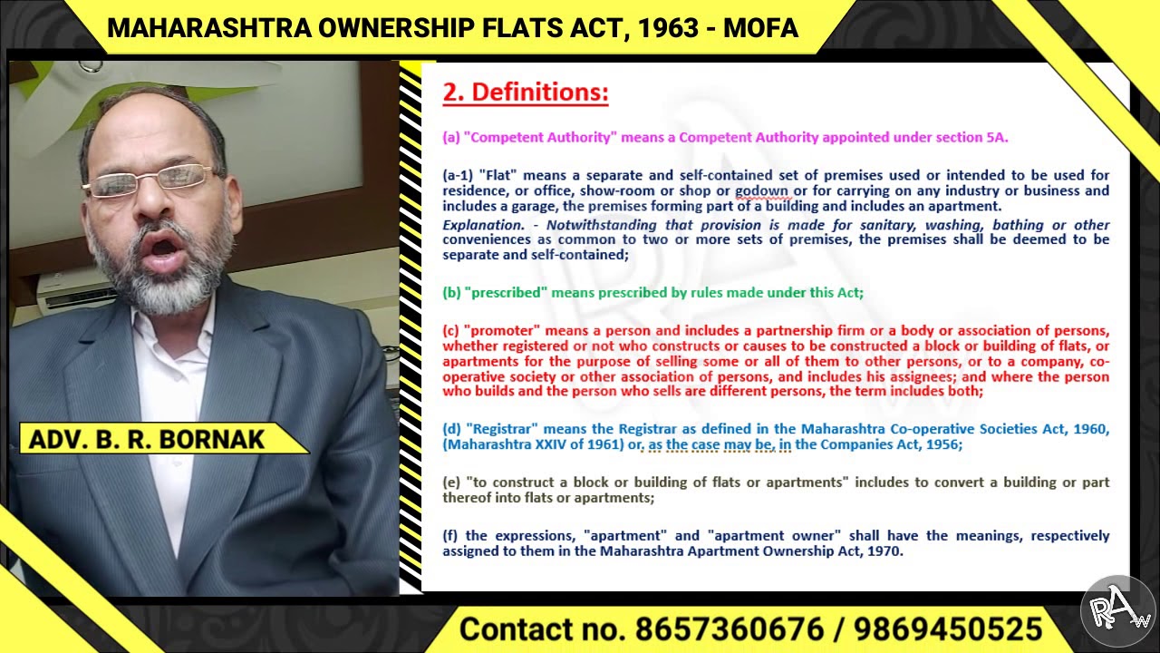 MOFA-1963 - MAHARASHTRA OWNERSHIP FLATS ACT, 1963-LECTURE BY ADVOCATE B. R. BORNAK.