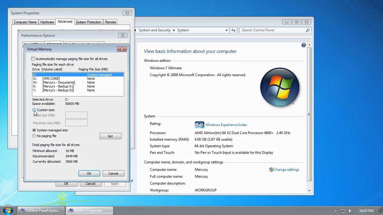 Windows 7 — настройка файла подкачки виртуальной памяти — повышение производительности