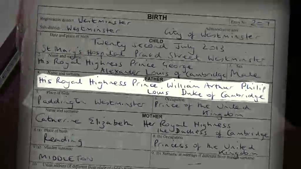 William and Kate register the birth of Prince George