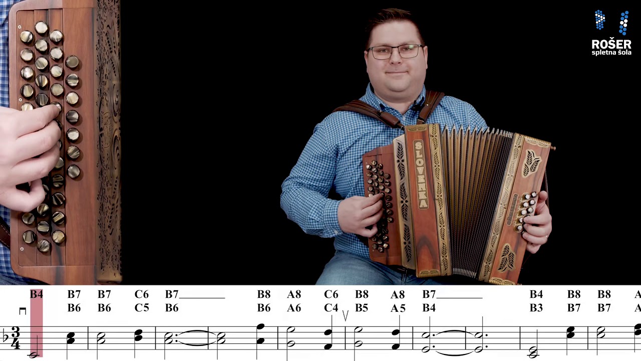 Učenje harmonike preko video lekcij l Moji mamici (Štirje kovači) DEMO l Spletna šola Rošer