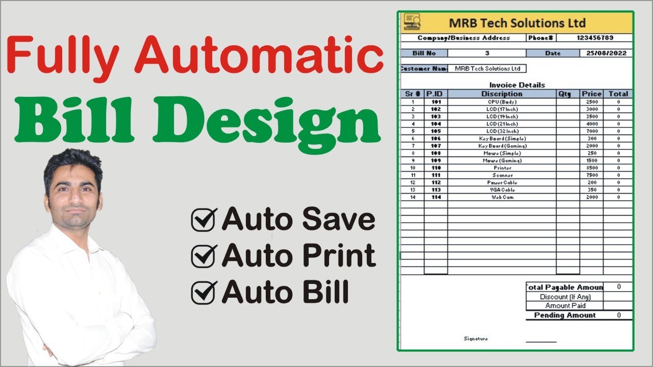 How to Create Automatic Bill in Excel | Auto Save | Auto Print | MRB Tech Solutions