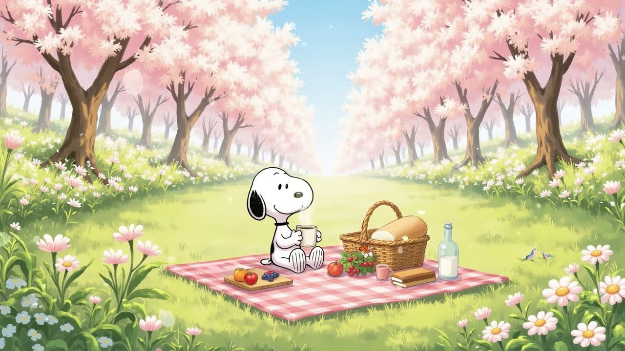 ☀️ Snoopy’s Spring Morning Picnic 🌿 Aesthetic Cafe Lofi for Calm Focus & Coffee Time