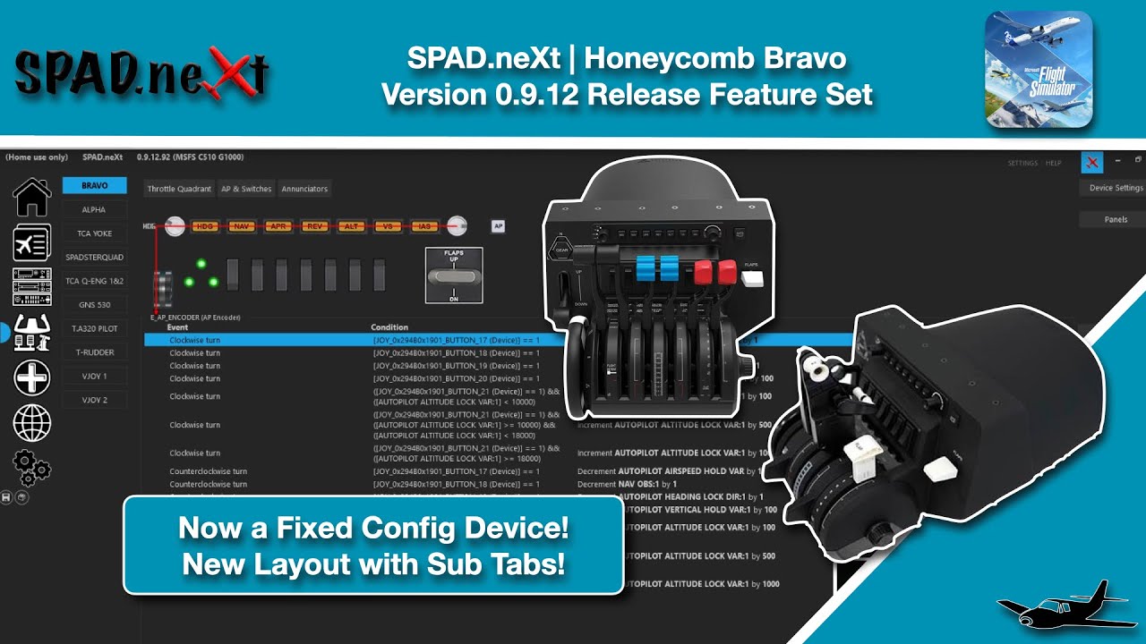 MSFS | SPAD.neXt | Выпуск v0.9.12 | Схема Honeycomb Bravo