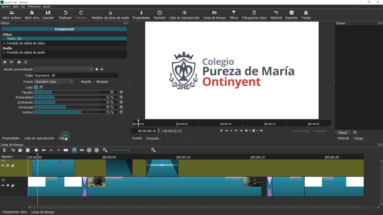 Insertar y editar textos con Shotcut