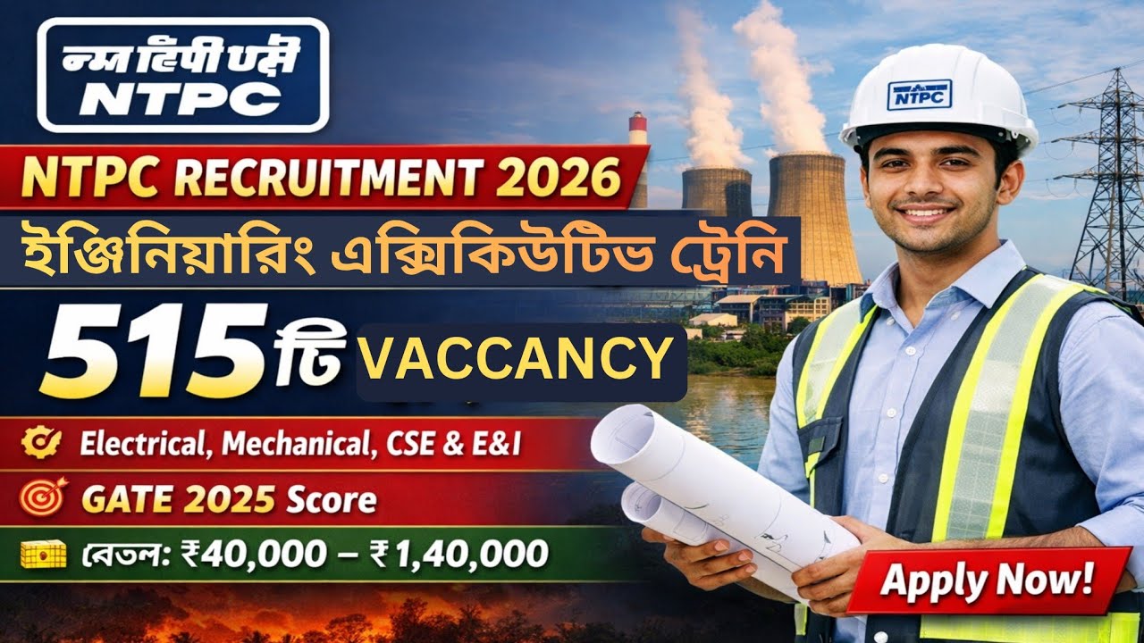GATE 2025 দিয়েছো? NTPC  Executive Trainee Recruitment 2026 | 515 Vacancy মিস করলে বড় ভুল করবে