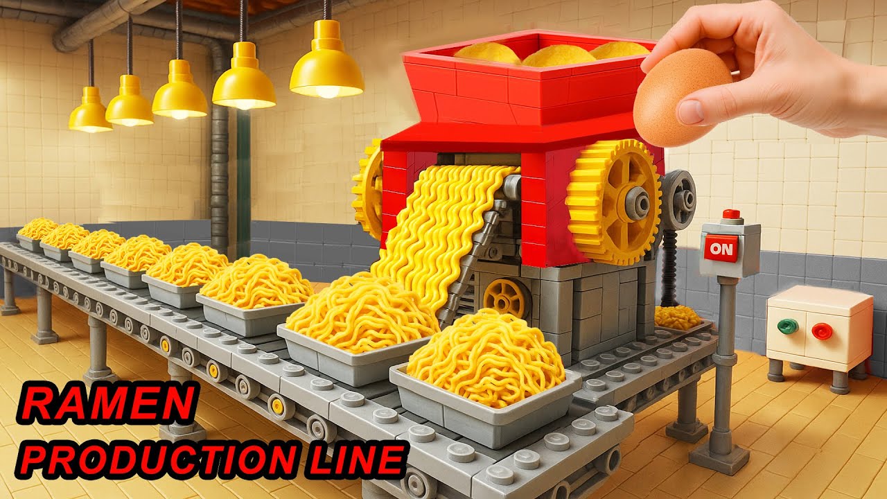 How Ramen Noodles Are Made? Building LEGO Ramen Production Line?