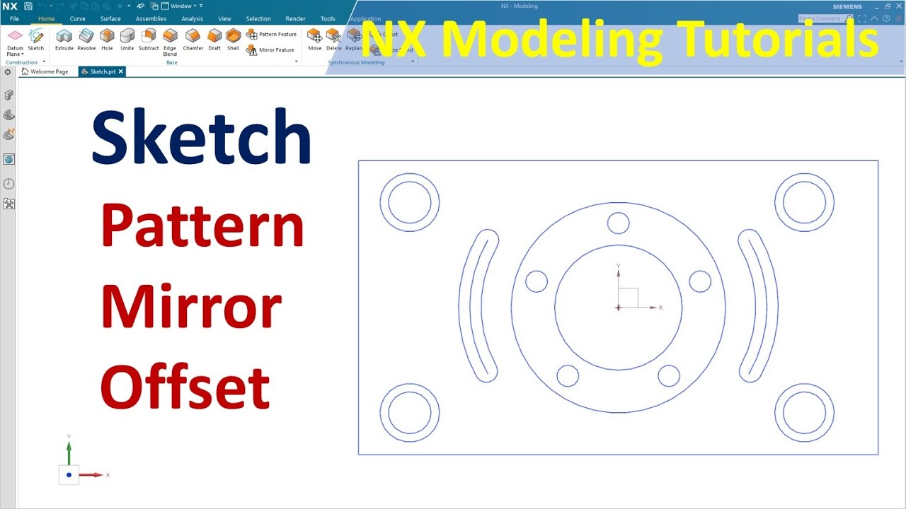 Siemens NX Modeling tutorials #5 | Sketch | Using Pattern - Mirror - Offset command