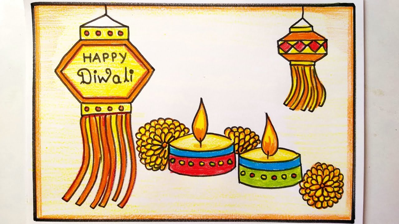 Diwali scenery for beginners step by step/Lantern Drawing/Diya drawing easy/दीया बनाने का सरल तरीका