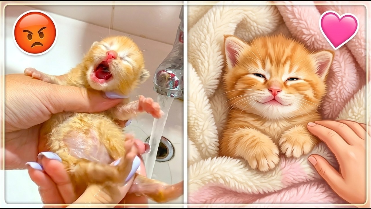 Их бросили сразу после рождения... Посмотрите, как они реагируют на купание! 🥺
