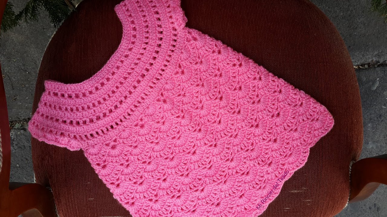 VESTIDO BEBE a CROCHET (GANCHILLO) PUNTO ABANICOS tutorial paso a paso