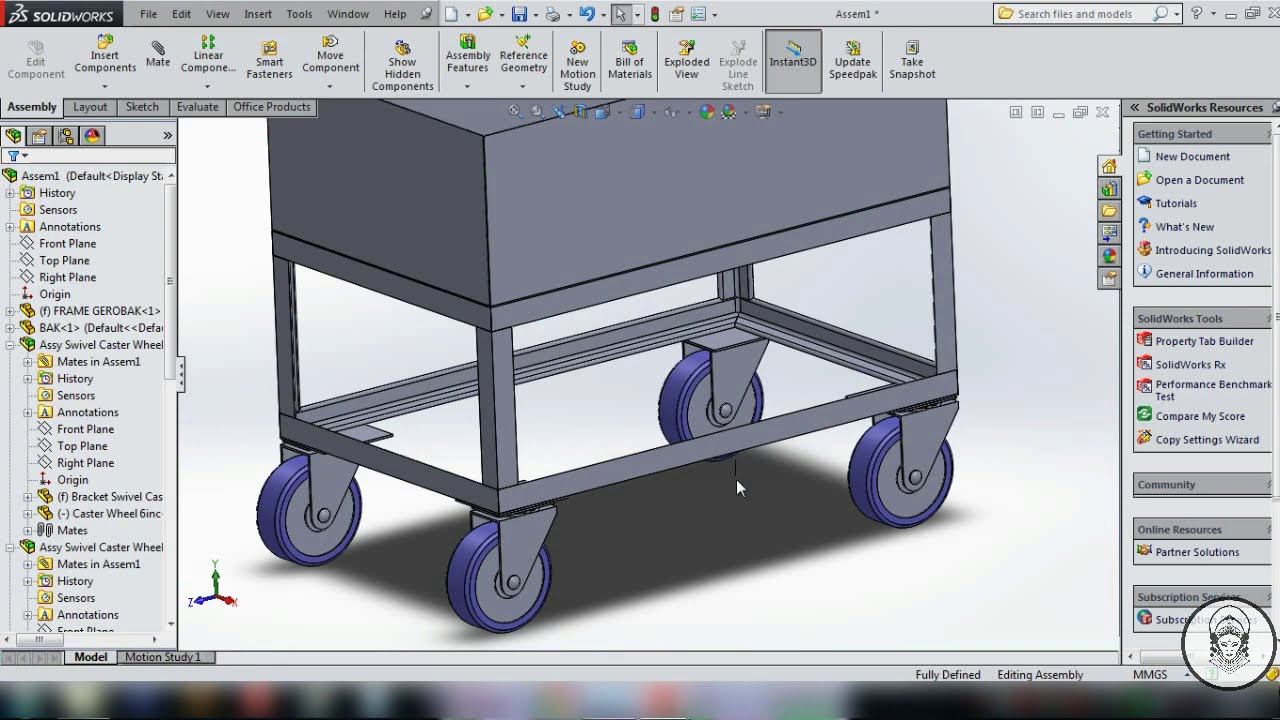 SOLIDWORK PROJECT GEROBAK - CART USING WELDMENT, SHEET METAL & ASSEMBLY